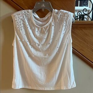 SHEIN White Sleeveless Top with Pearl Embellishments Size Large New